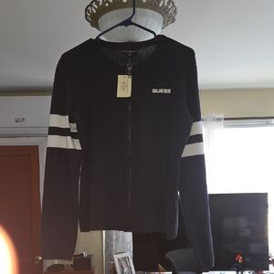 Guess Navy and White Logo Zip-Up Jacket